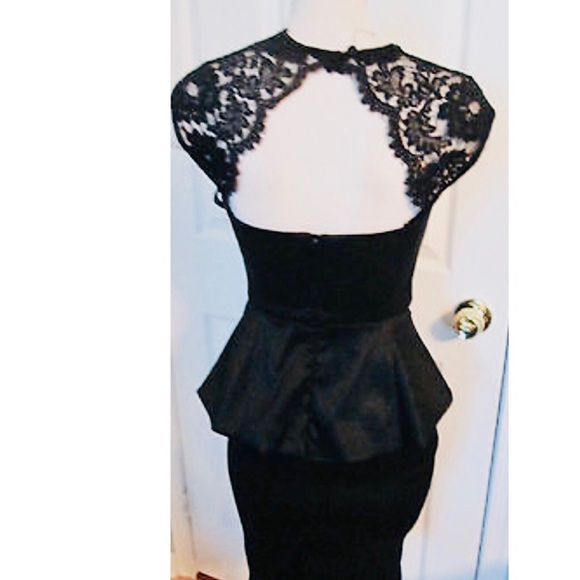 CACHE Black Lace Peplum Dress Size 2 - Picture 2 of 6